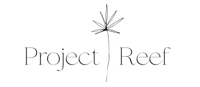 Logo with text 'Project Reef' and a stylized plant drawing between the words.